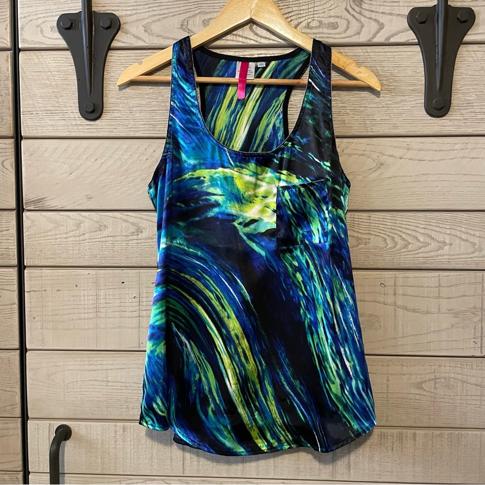 Heart Soul Blue & Green Racerback Tank Blouse with Zipper Detail